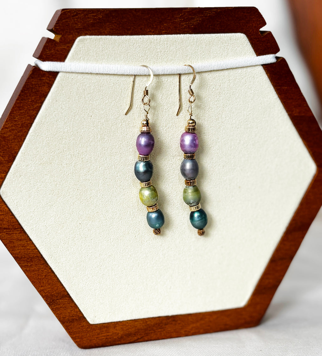 EnJen – Multicolor Freshwater Pearl Drop Earrings One Gold Hooks