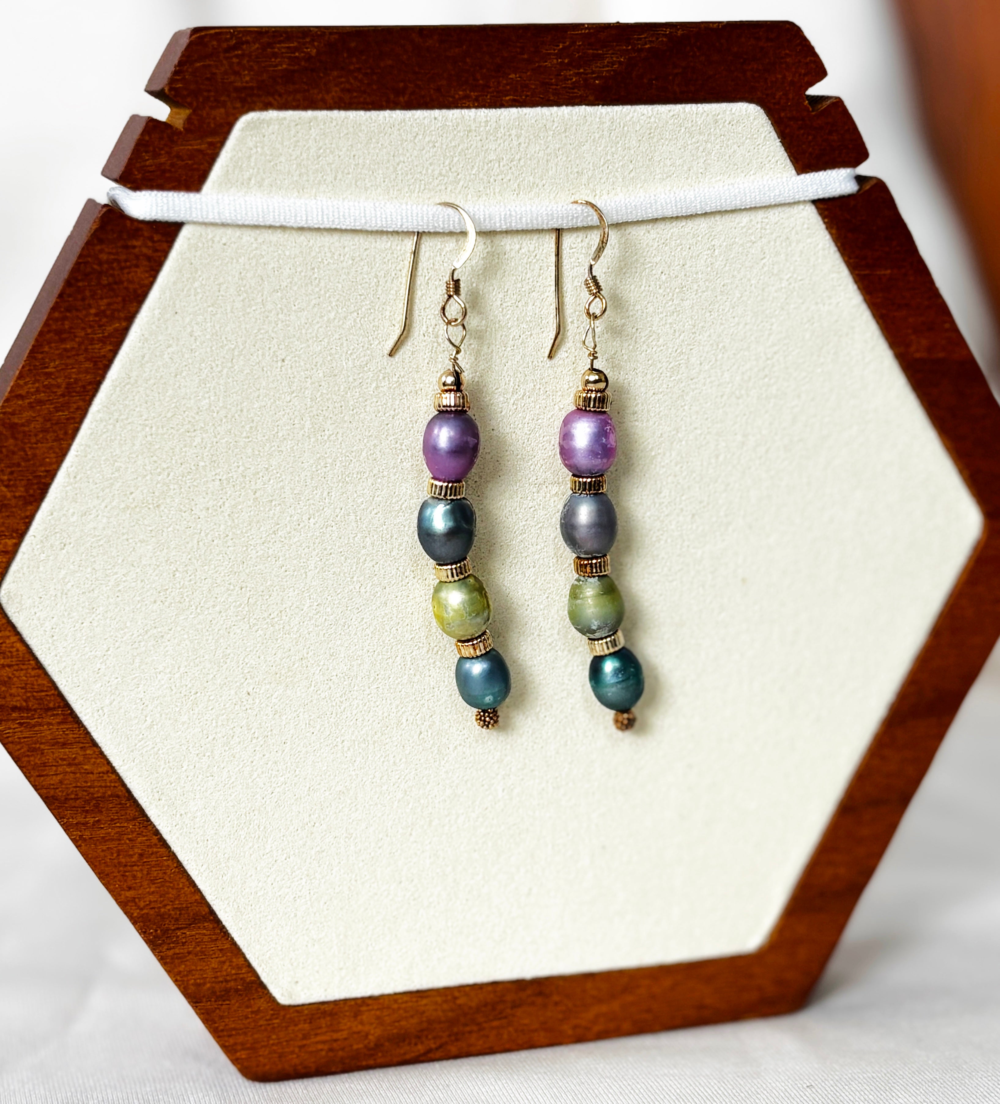 EnJen – Multicolor Freshwater Pearl Drop Earrings One Gold Hooks