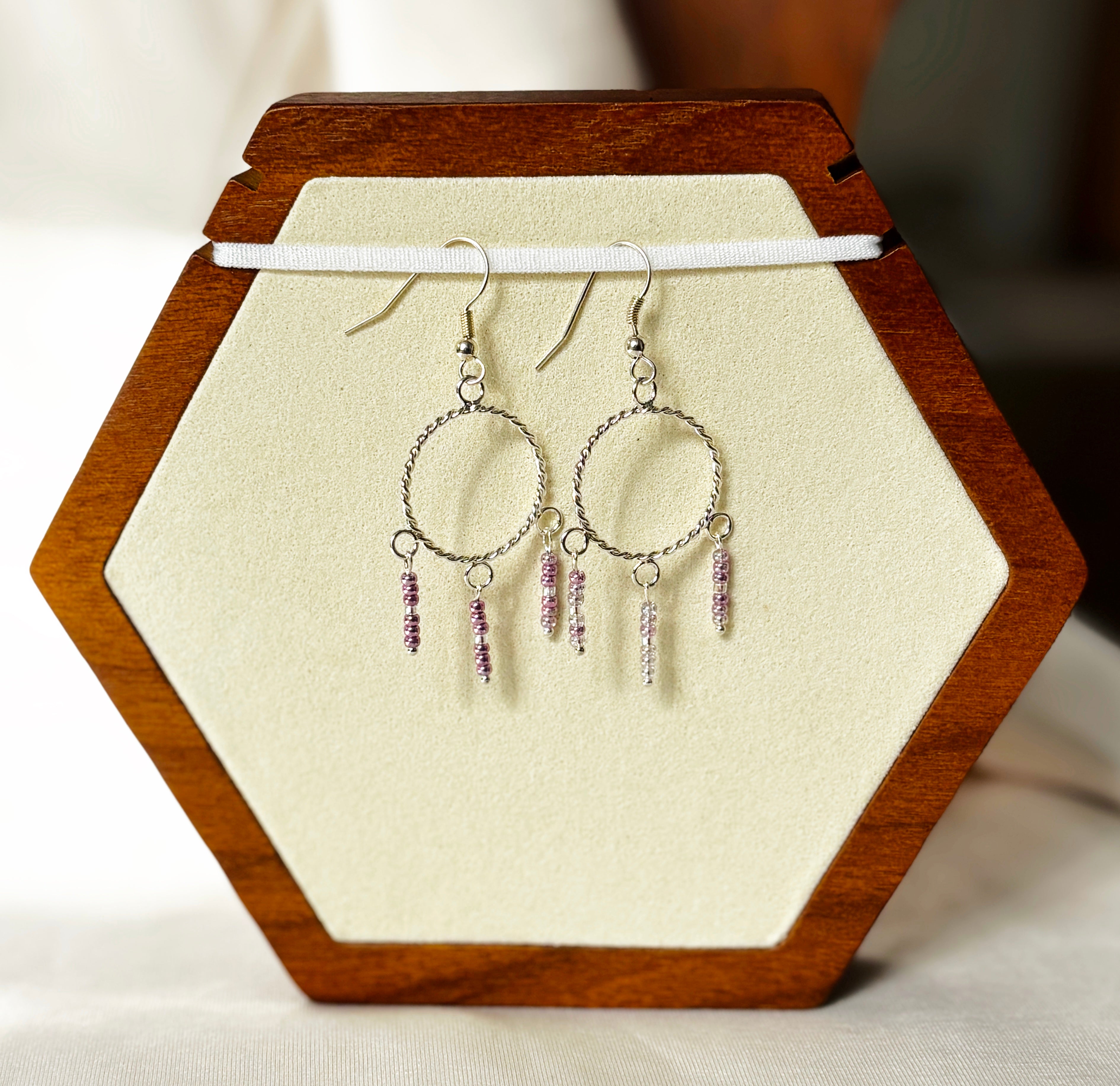 EnJen – Silver & Purple Beaded Windcatcher Earrings On Sterling Silver Hooks