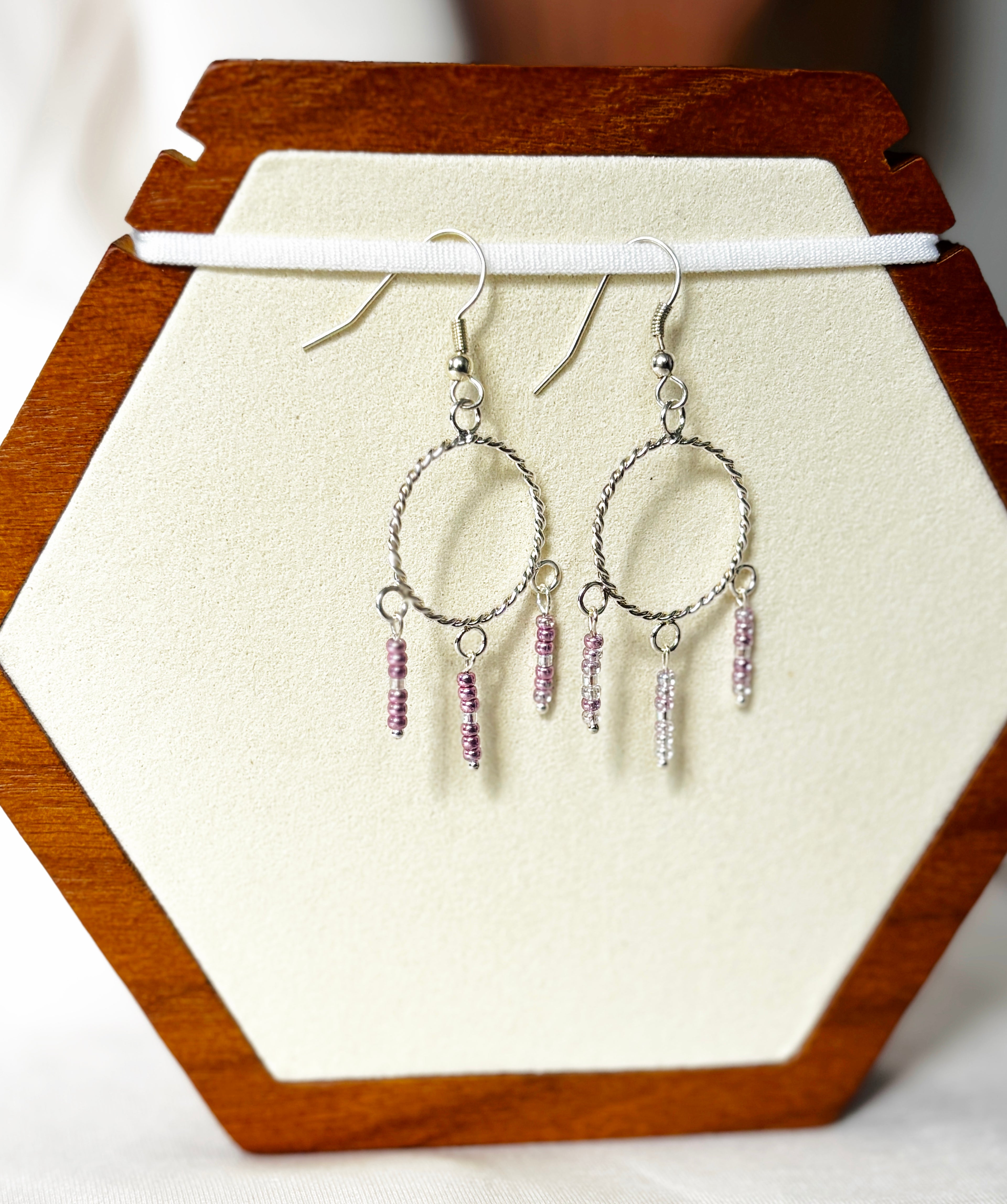 EnJen – Silver & Purple Beaded Windcatcher Earrings On Sterling Silver Hooks