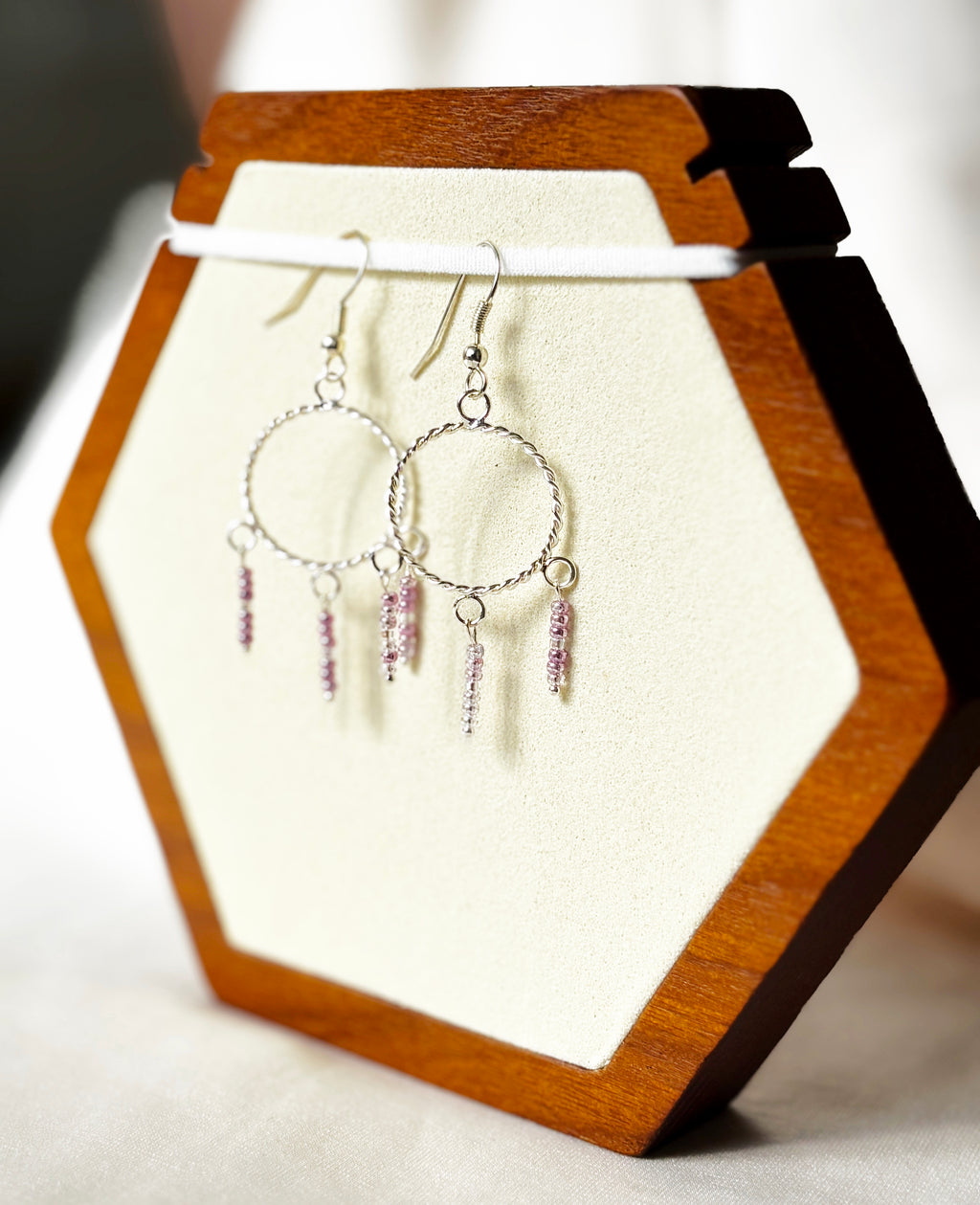 EnJen – Silver & Purple Beaded Windcatcher Earrings On Sterling Silver Hooks