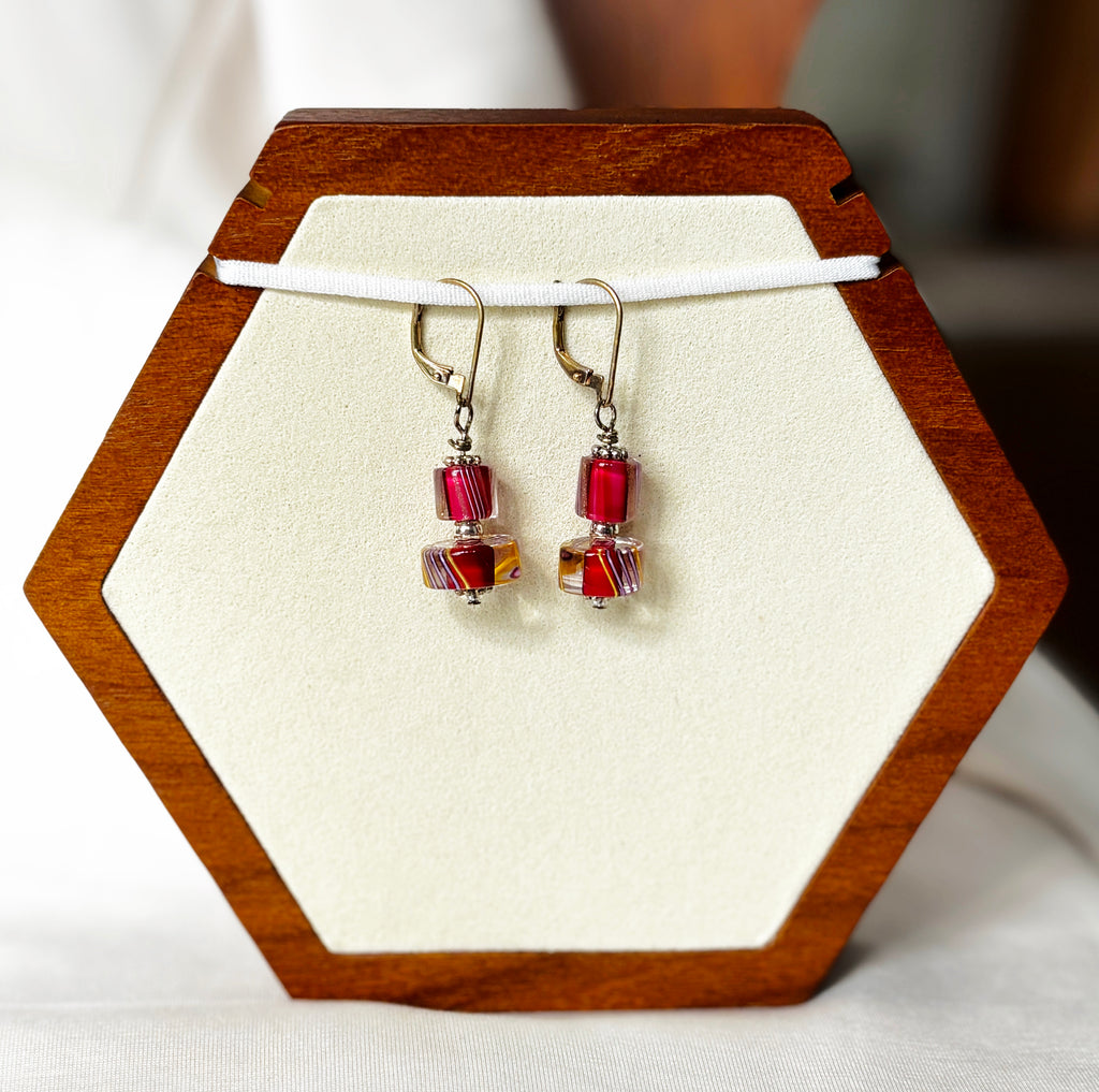 EnJen – Round Red Riverstone Earrings Sterling Silver Leverbacks