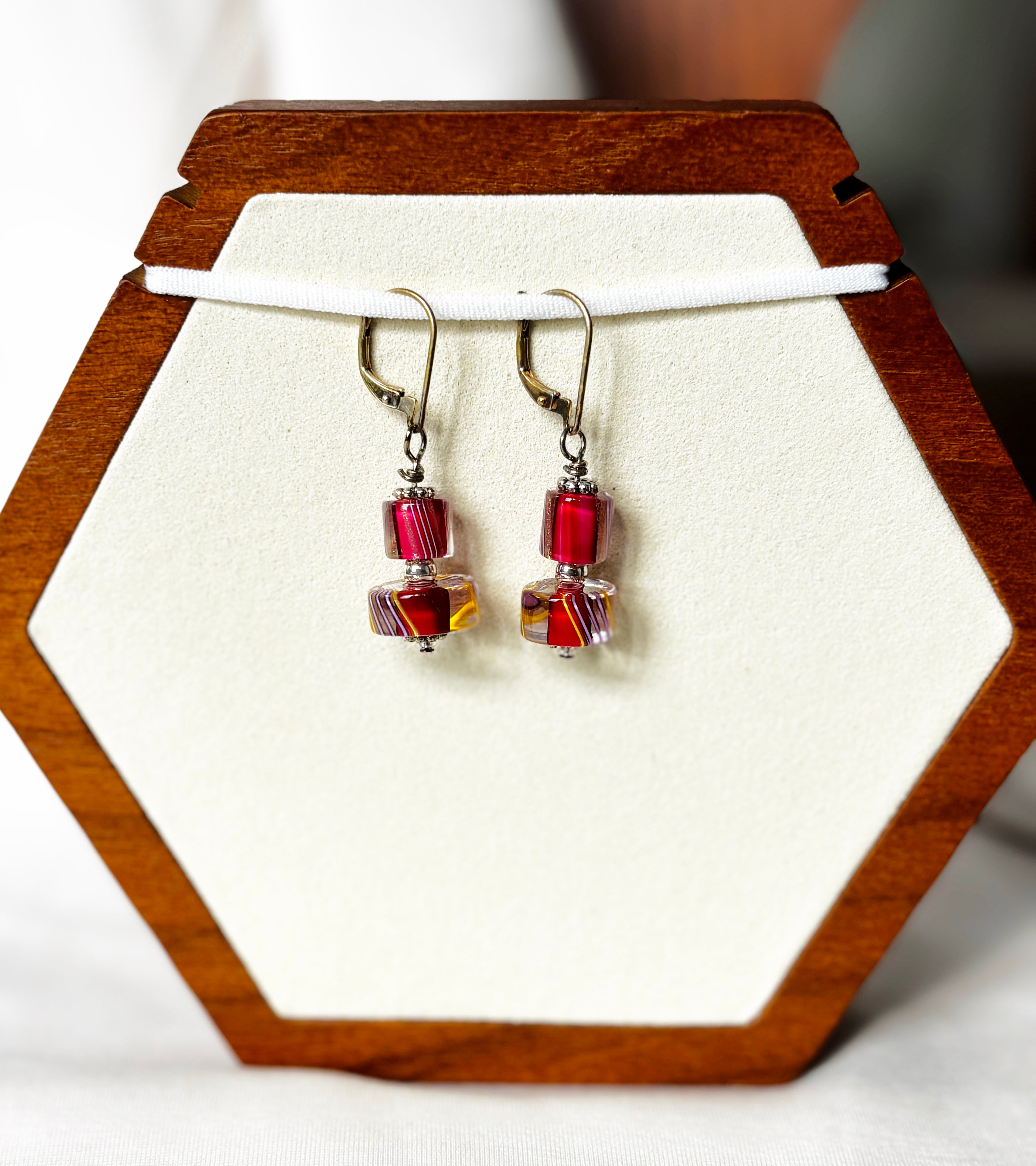 EnJen – Round Red Riverstone Earrings Sterling Silver Leverbacks