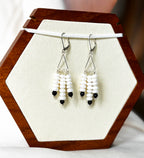 EnJen – Pearl & Black Stiped Glass Earrings on Sterling Silver Leverbacks