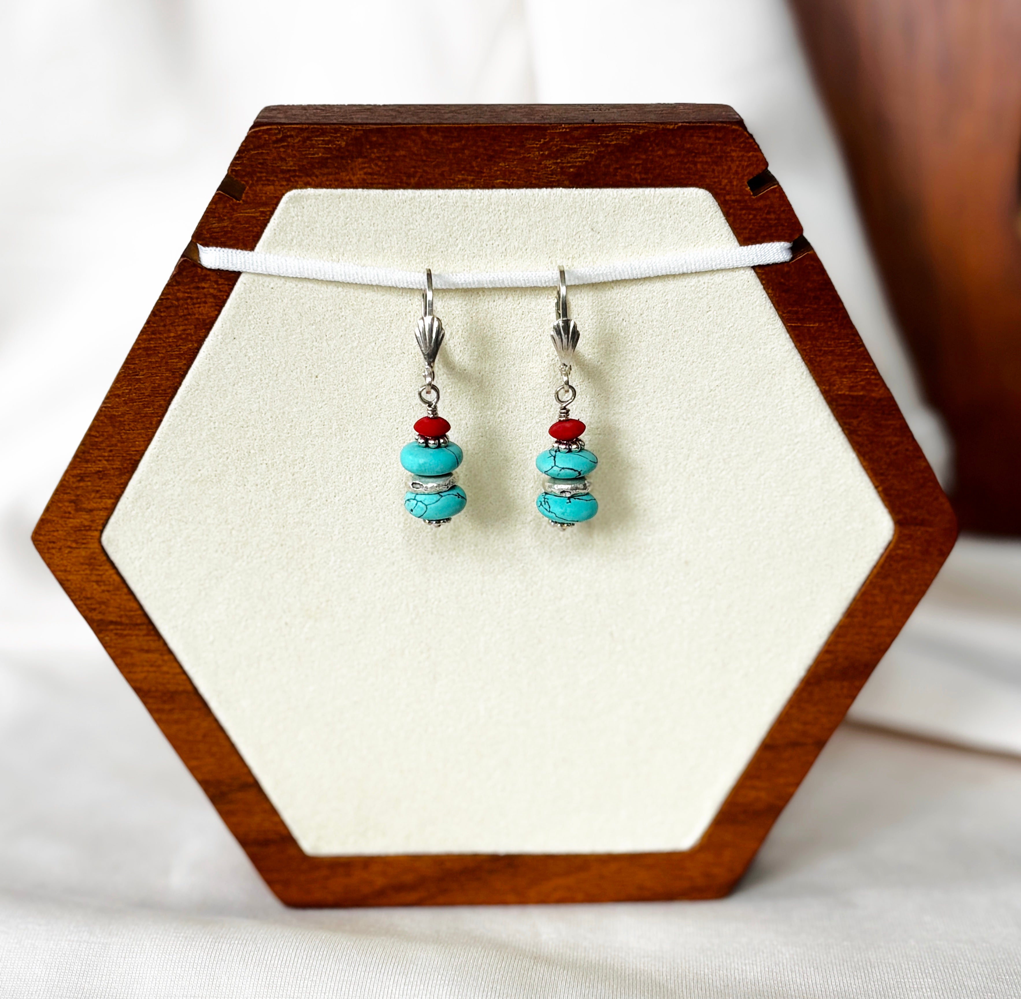 EnJen – Turquoise & Coral Earrings on Sterling Silver Leverbacks