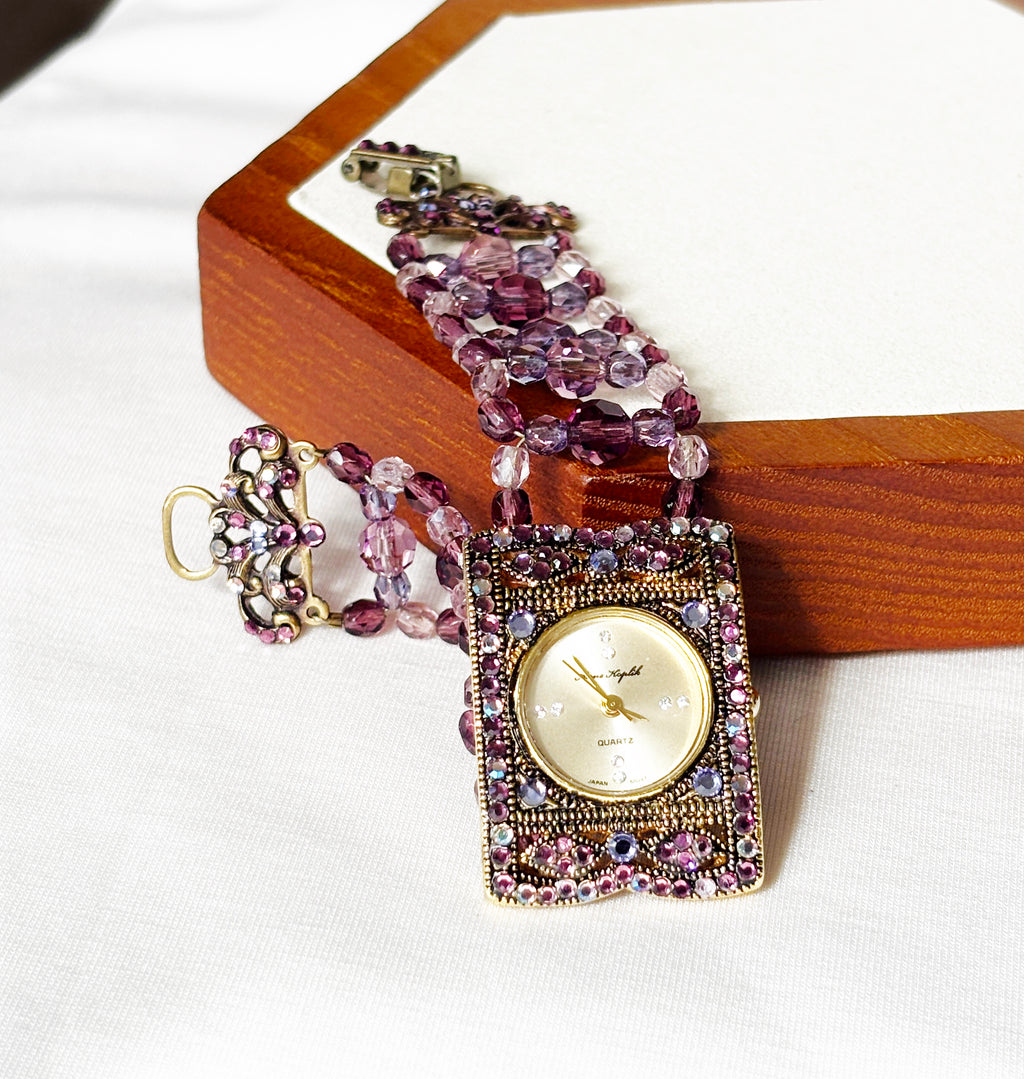 EnJen – Purple Gem Stone Watch with Hand-Threaded Wire Strap*