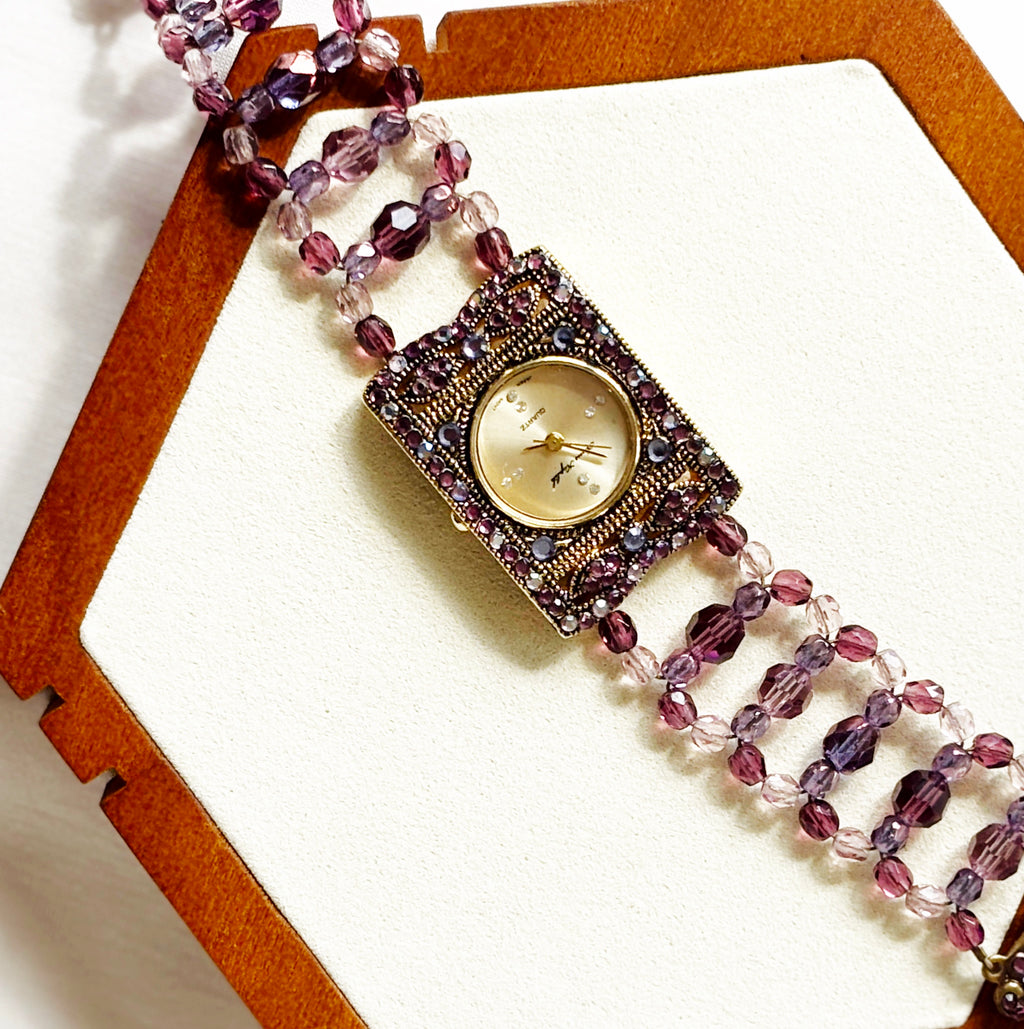 EnJen – Purple Gem Stone Watch with Hand-Threaded Wire Strap*
