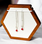 EnJen – Red Crystal Statement Earring on Sterling Silver Ear Thread