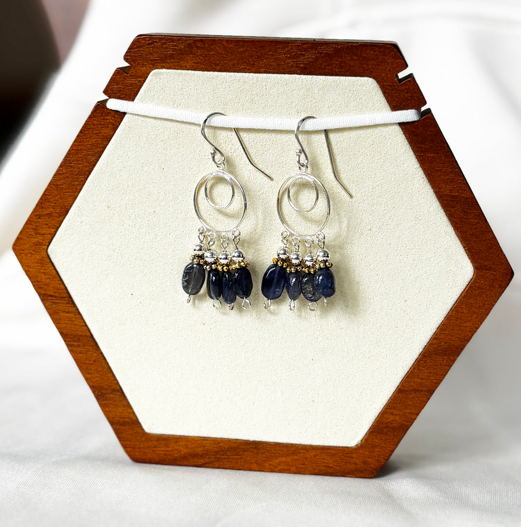 EnJen – Iolite Chandelier Earrings with Gold Accents on Sterling Silver Ear Hooks
