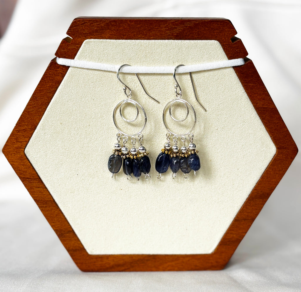 EnJen – Iolite Chandelier Earrings with Gold Accents on Sterling Silver Ear Hooks