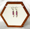 EnJen – Purple & Yellow Striped Glass with Freshwater Pearl Earrings with Sterling Silver Leverbacks