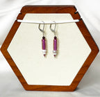 EnJen – Purple & Yellow Striped Glass with Freshwater Pearl Earrings with Sterling Silver Leverbacks