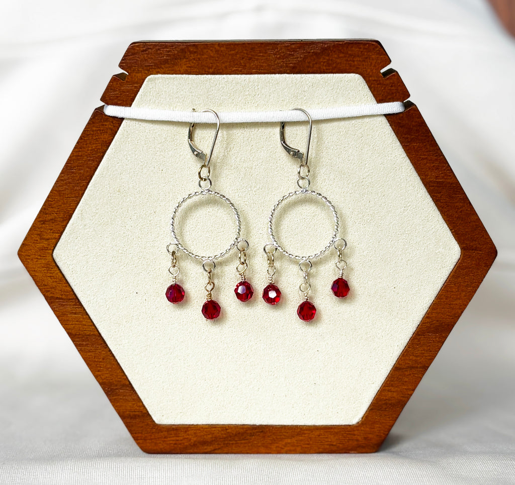 EnJen – Fire Red Crystal on Serling Silver Chandelier Earring Leverbacks
