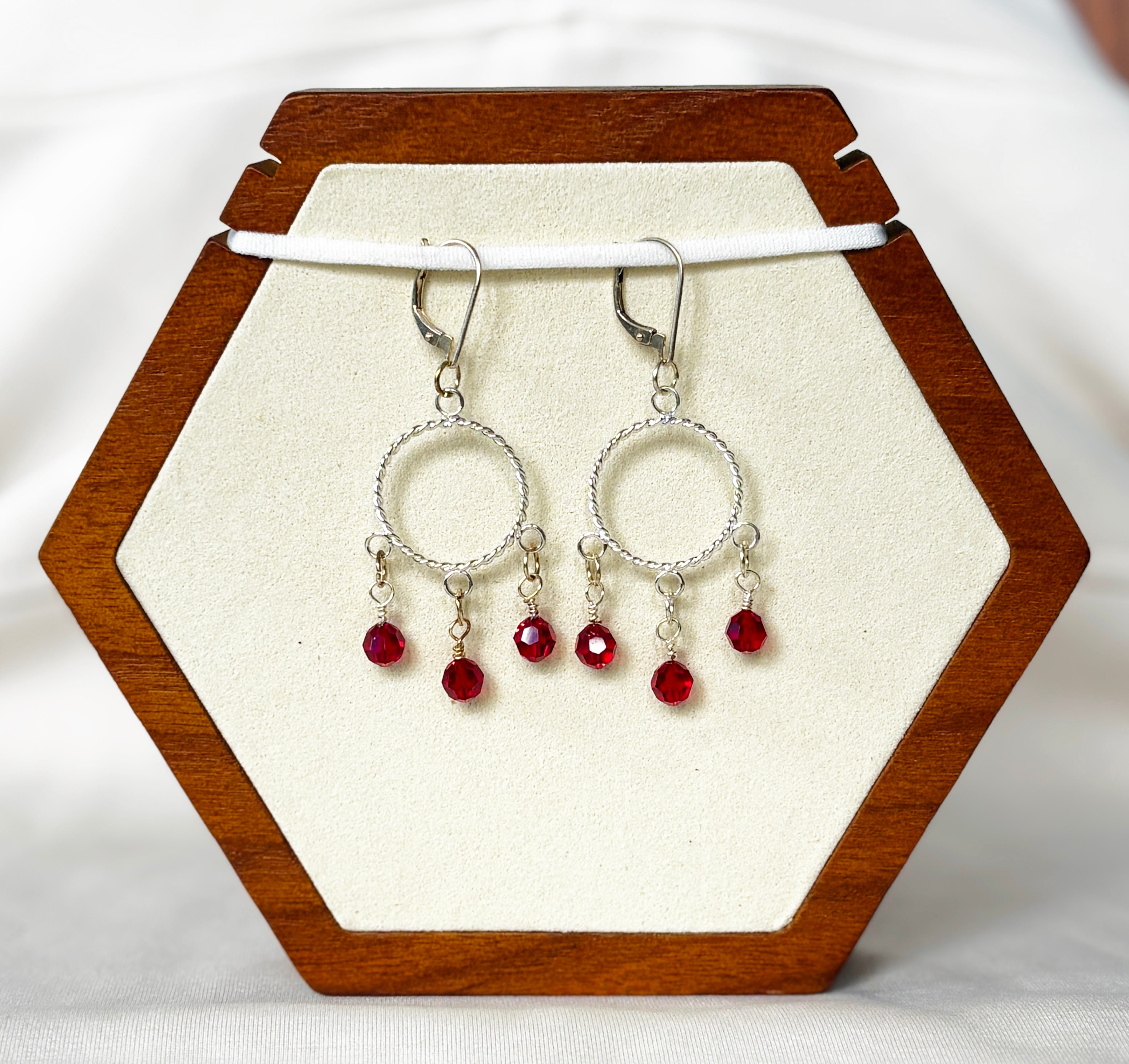 EnJen – Fire Red Crystal on Serling Silver Chandelier Earring Leverbacks